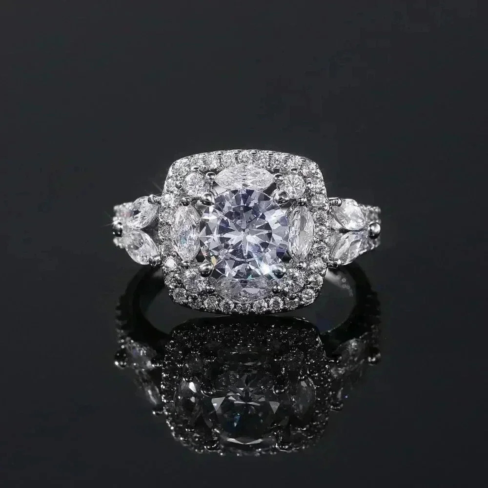 ▶SHINY ROUND CZ SQUARE 925 STERLING SILVER LUXURY WEDDING RINGS FOR WOMEN, L053